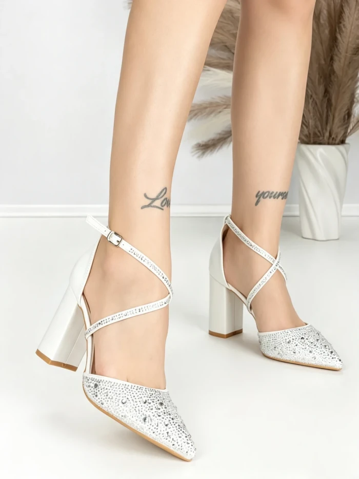 Sandale Dama cu Toc Gros 6YXD11 WHITE | MEI