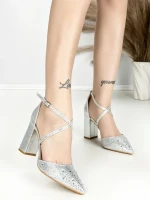 Sandale Dama cu Toc Gros 6YXD11 SILVER | MEI