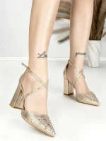 Sandale Dama cu Toc Gros 6YXD11 LIGHT GOLD | MEI