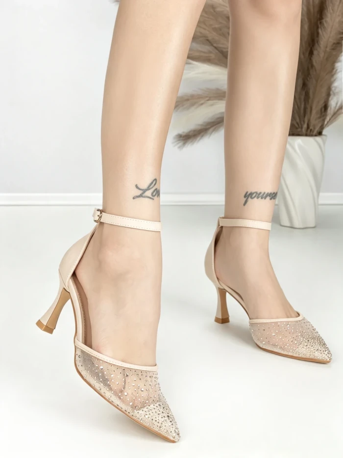 Sandale Dama cu Toc Gros 6YXD10 BEIGE | MEI