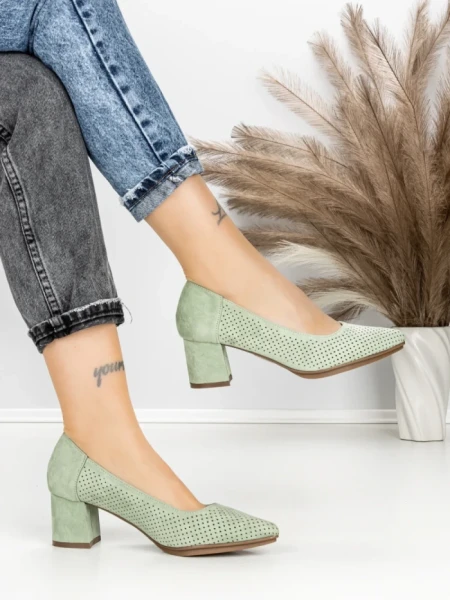 Pantofi cu Toc Gros JM881 GREEN | ANNALISE
