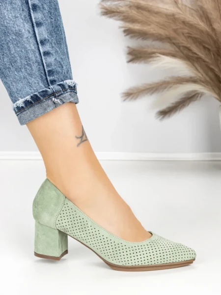 Pantofi cu Toc Gros JM881 GREEN | ANNALISE