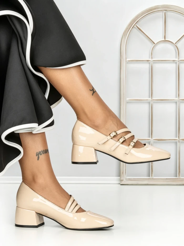 Pantofi cu Toc mic 77-557 BEIGE | CM