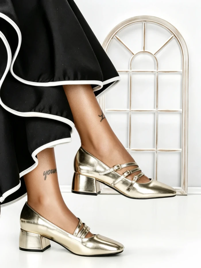 Pantofi cu Toc mic 77-557 GOLD | CM