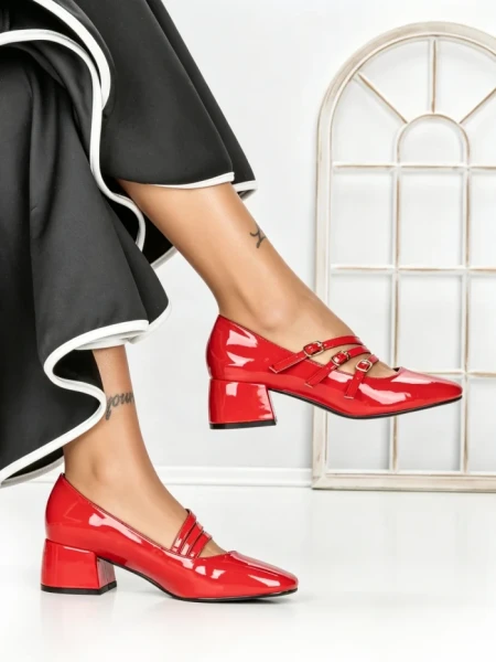 Pantofi cu Toc mic 77-557 RED | CM