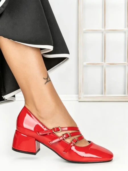 Pantofi cu Toc mic 77-557 RED | CM