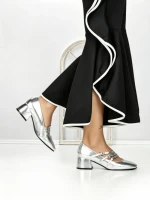 Pantofi cu Toc mic 77-557 SILVER | CM