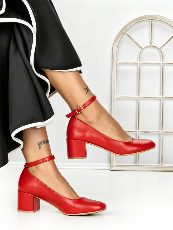 Pantofi cu Toc mic 77-559 RED | CM