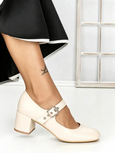 Pantofi cu Toc Gros 77-558 BEIGE | CM