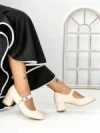 Pantofi cu Toc Gros 77-558 BEIGE | CM
