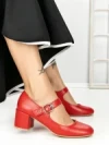 Pantofi cu Toc Gros 77-558 RED | CM