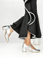 Pantofi cu Toc Gros 77-558 SILVER | CM