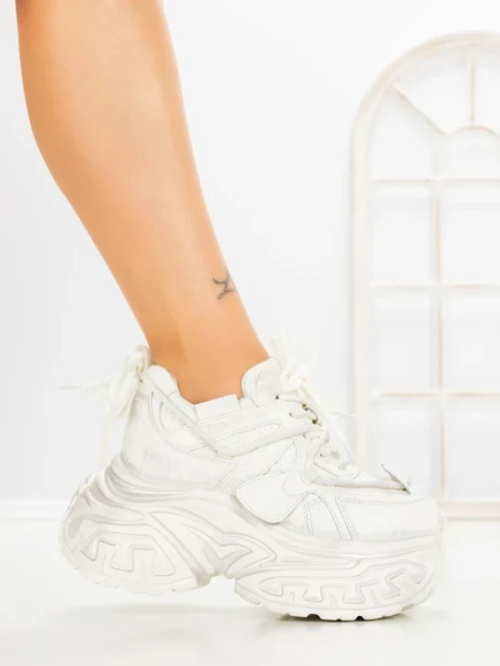 Pantofi Sport Dama cu Platforma 6668-3 WHITE | MEI
