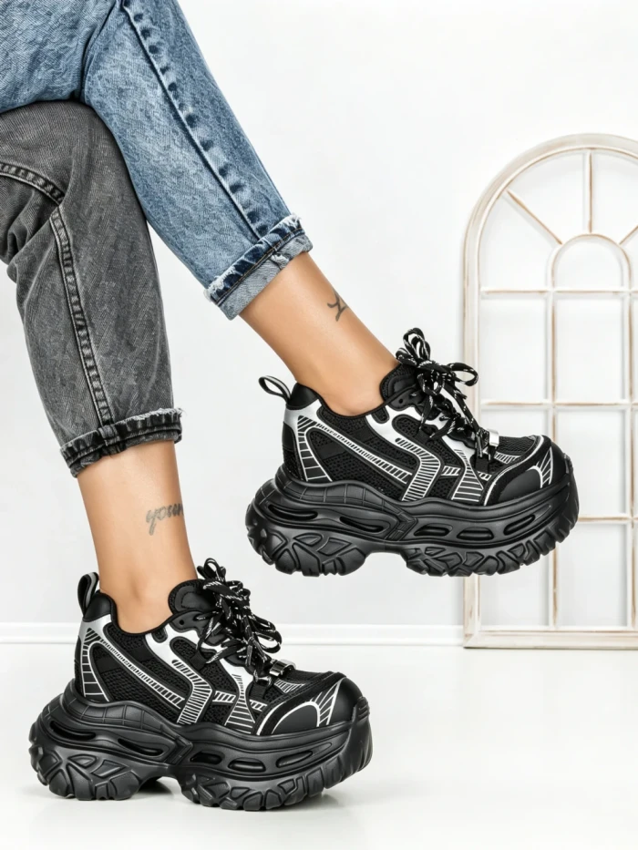 Pantofi Sport Dama cu Platforma 7917-129 BLACK | MEI