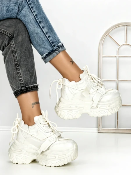 Pantofi Sport Dama cu Platforma 7917-278 WHITE | MEI