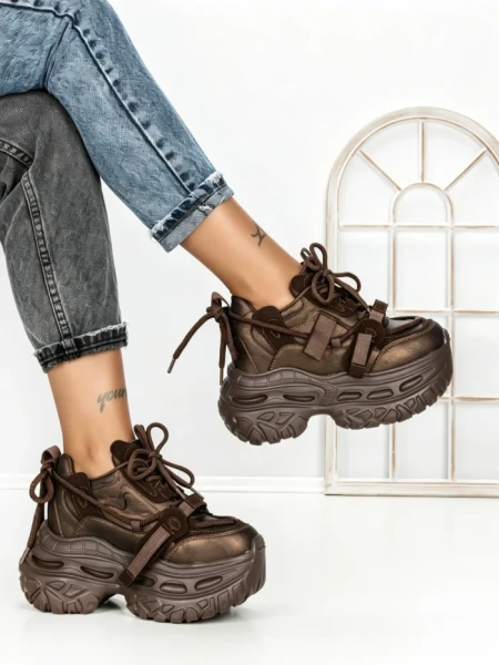 Pantofi Sport Dama cu Platforma 7917-278 BROWN | MEI