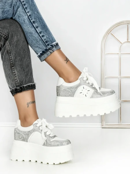 Pantofi Sport Dama cu Platforma 6208-7 SILVER | MEI