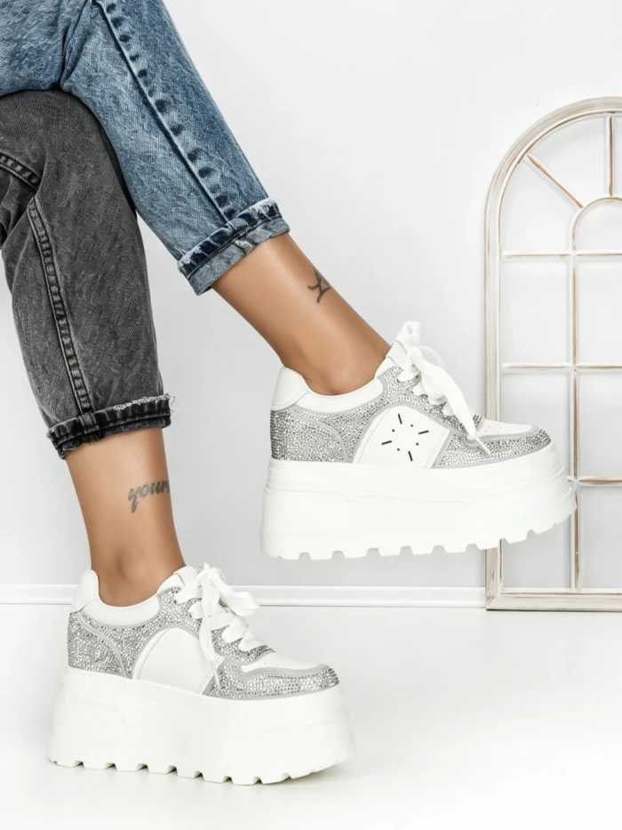 Pantofi Sport Dama cu Platforma 6208-7 SILVER | MEI