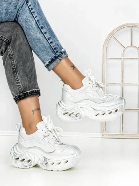 Pantofi Sport Dama cu Platforma 3607-1 WHITE | MEI