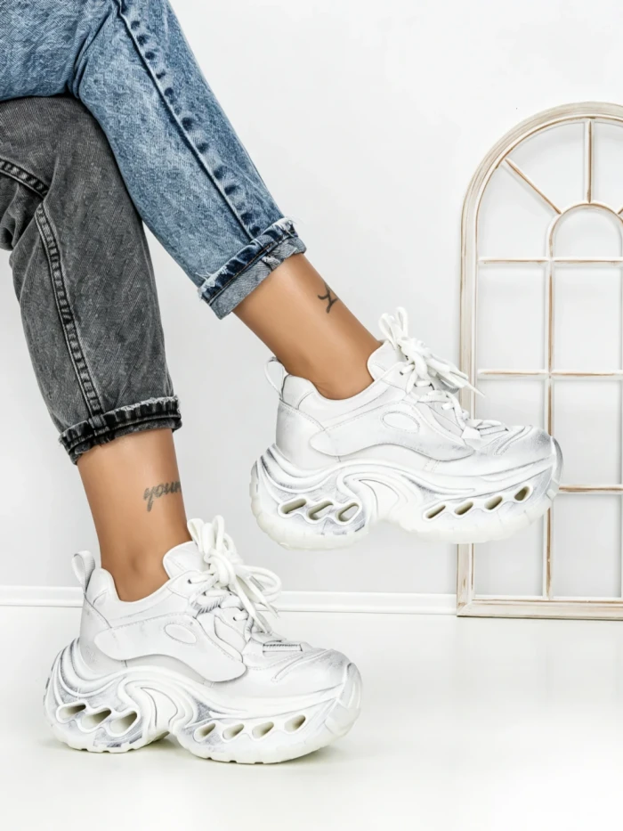 Pantofi Sport Dama cu Platforma 3607-1 WHITE | MEI