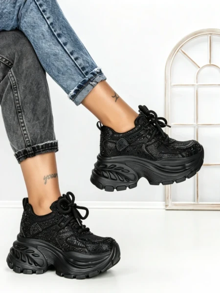 Pantofi Sport Dama cu Platforma 3605-8 BLACK | MEI