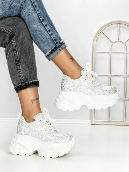 Pantofi Sport Dama cu Platforma 3605-8 WHITE | MEI