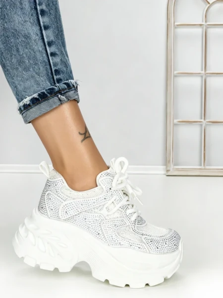 Pantofi Sport Dama cu Platforma 3605-8 WHITE | MEI