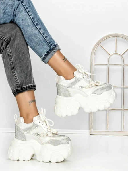 Pantofi Sport Dama cu Platforma 569-18 WHITE | MEI