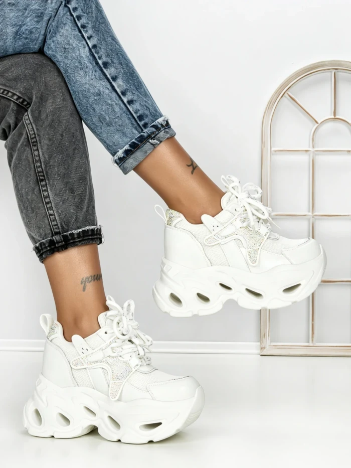 Pantofi Sport Dama cu Platforma 3606 WHITE | MEI