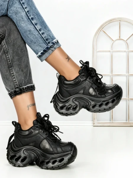 Pantofi Sport Dama cu Platforma 3607 BLACK | MEI