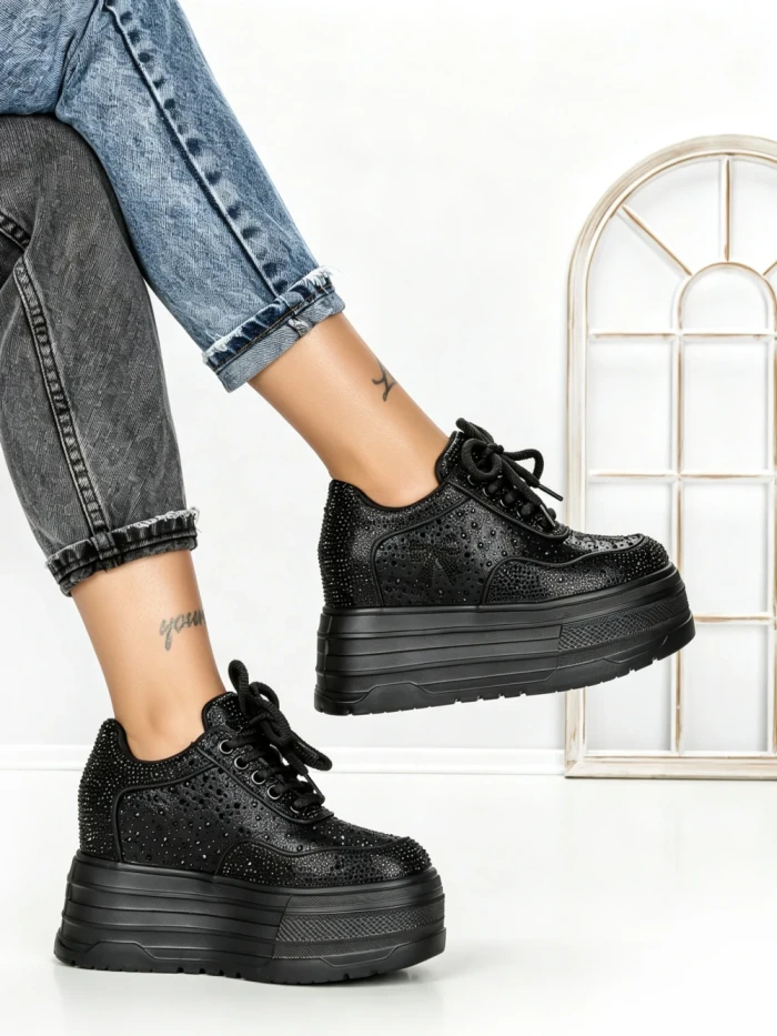 Pantofi Sport Dama cu Platforma 6520 BLACK | MEI