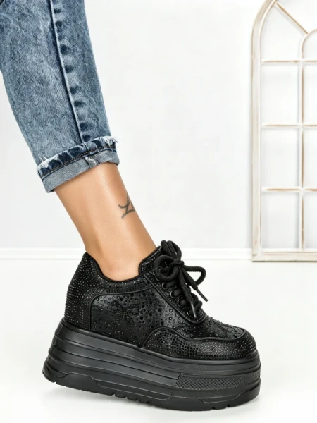 Pantofi Sport Dama cu Platforma 6520 BLACK | MEI