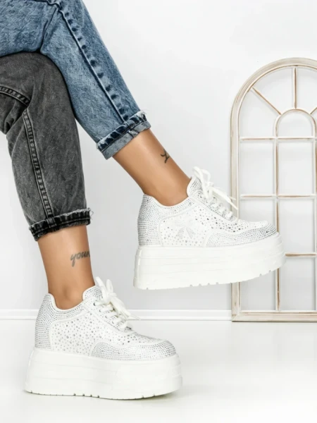 Pantofi Sport Dama cu Platforma 6520 WHITE | MEI