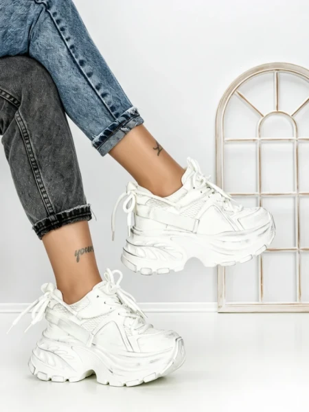 Pantofi Sport Dama cu Platforma 3605-13 WHITE | MEI