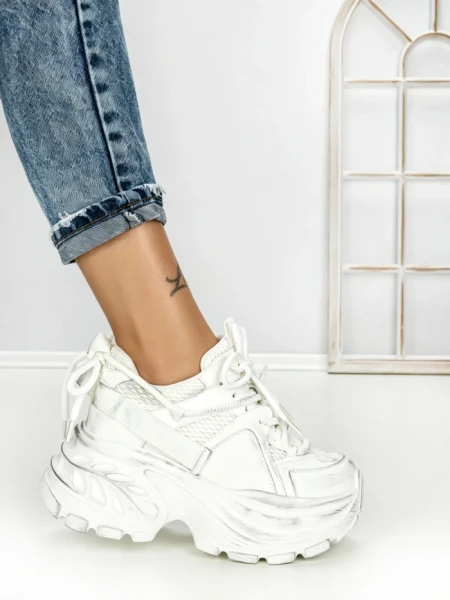 Pantofi Sport Dama cu Platforma 3605-13 WHITE | MEI