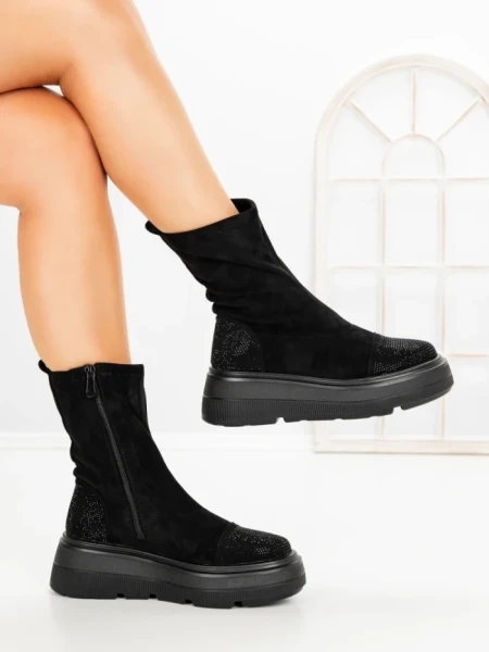 Ghete Dama cu Platforma 5AH66 ALL BLACK | MEI