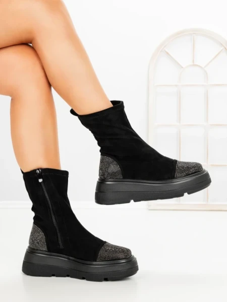 Ghete Dama cu Platforma 5AH66 BLACK-GUNCOLOR | MEI