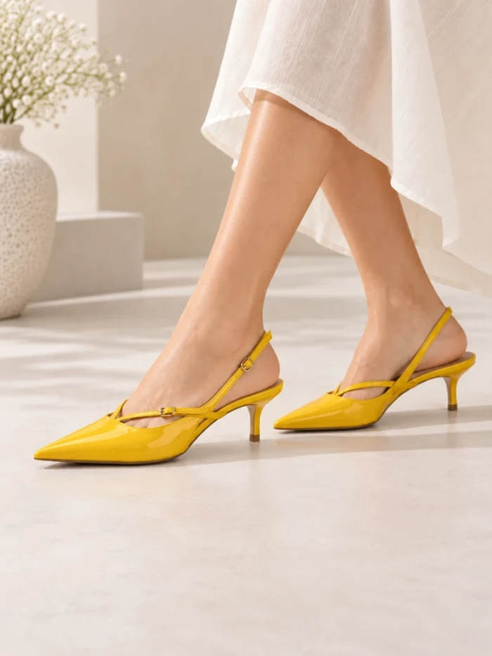 Pantofi cu Toc mic K726 YELLOW | ABLOOM