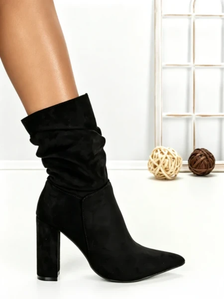 Botine cu Toc Gros 6XKK2 BLACK | MEI
