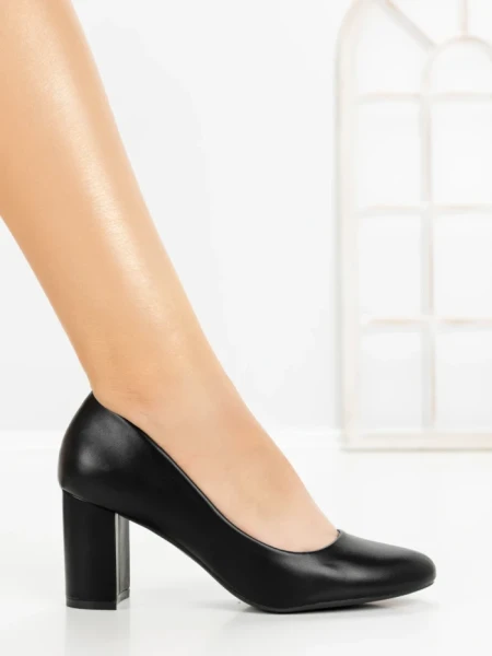 Pantofi cu Toc Gros 77-426 BLACK | CM