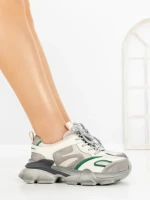 Pantofi Sport Dama din piele naturala Y5786 CREAM-GREEN | ADVANCER