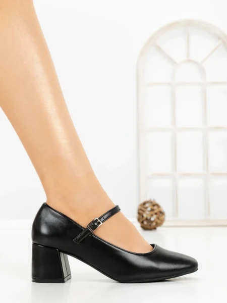 Pantofi cu Toc Gros 8133 BLACK PU | CM