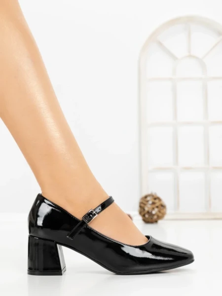 Pantofi cu Toc Gros 8133 BLACK PATENT | CM