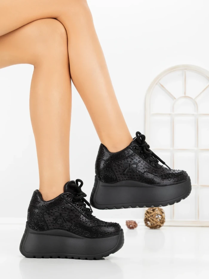Pantofi Sport Dama cu Platforma 6WL17 BLACK | MEI