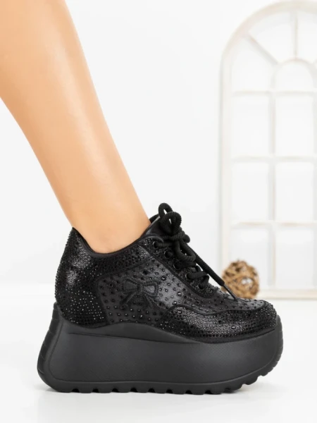 Pantofi Sport Dama cu Platforma 6WL17 BLACK | MEI