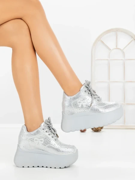 Pantofi Sport Dama cu Platforma 6WL17 SILVER | MEI