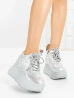 Pantofi Sport Dama cu Platforma 6WL17 SILVER | MEI