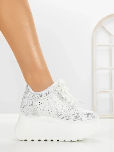 Pantofi Sport Dama cu Platforma 6WL17 WHITE | MEI