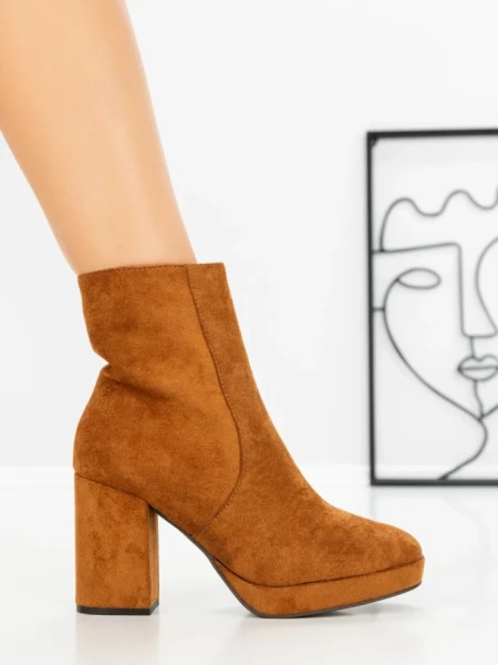 Botine cu Toc Gros 9131 CAMEL | CM