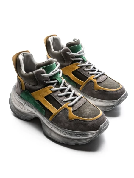 Pantofi Sport Dama din piele naturala HD7673 DARK GREEN-YELLOW | ADVANCER